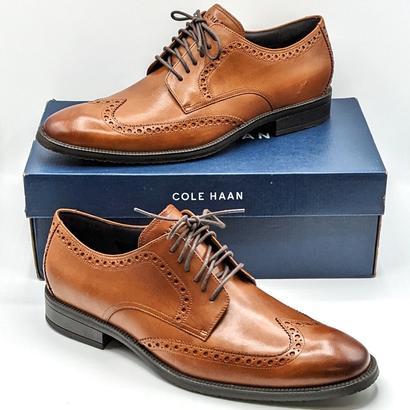 Cole Haan "Modern Essentials Wing Tip Oxfords" Men's Leather Shoe [British Tan]
