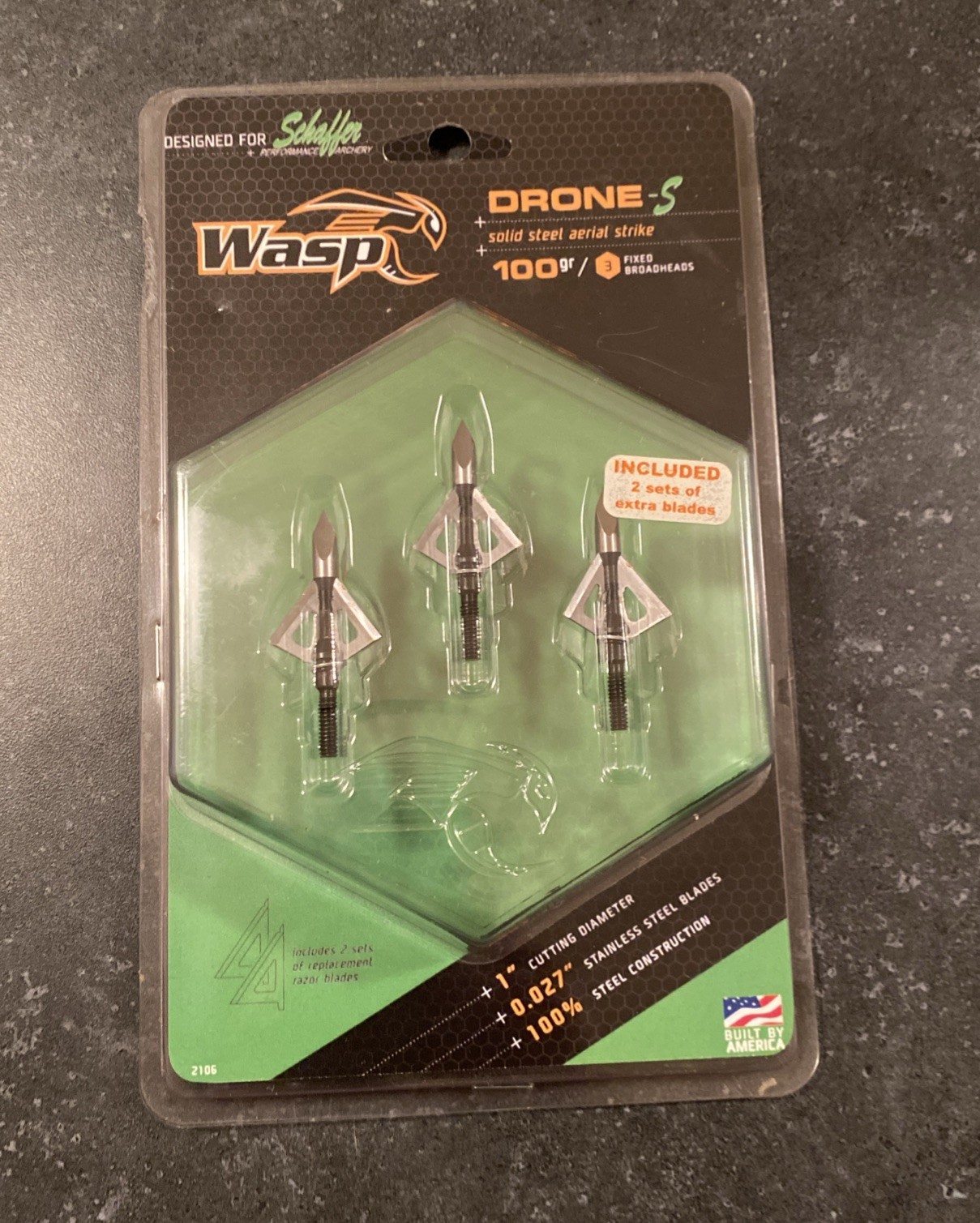 Wasp Archery 100-Grain Drone Broadhead - Pack of 3 With 2 Sets of Extra Blades