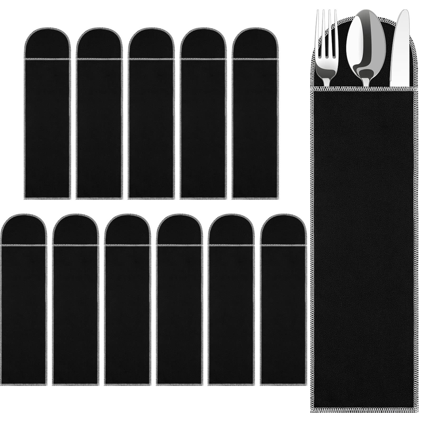 Weewooday 12 Pieces Anti-tarnish Silverware Storage Bags - Velvet Black