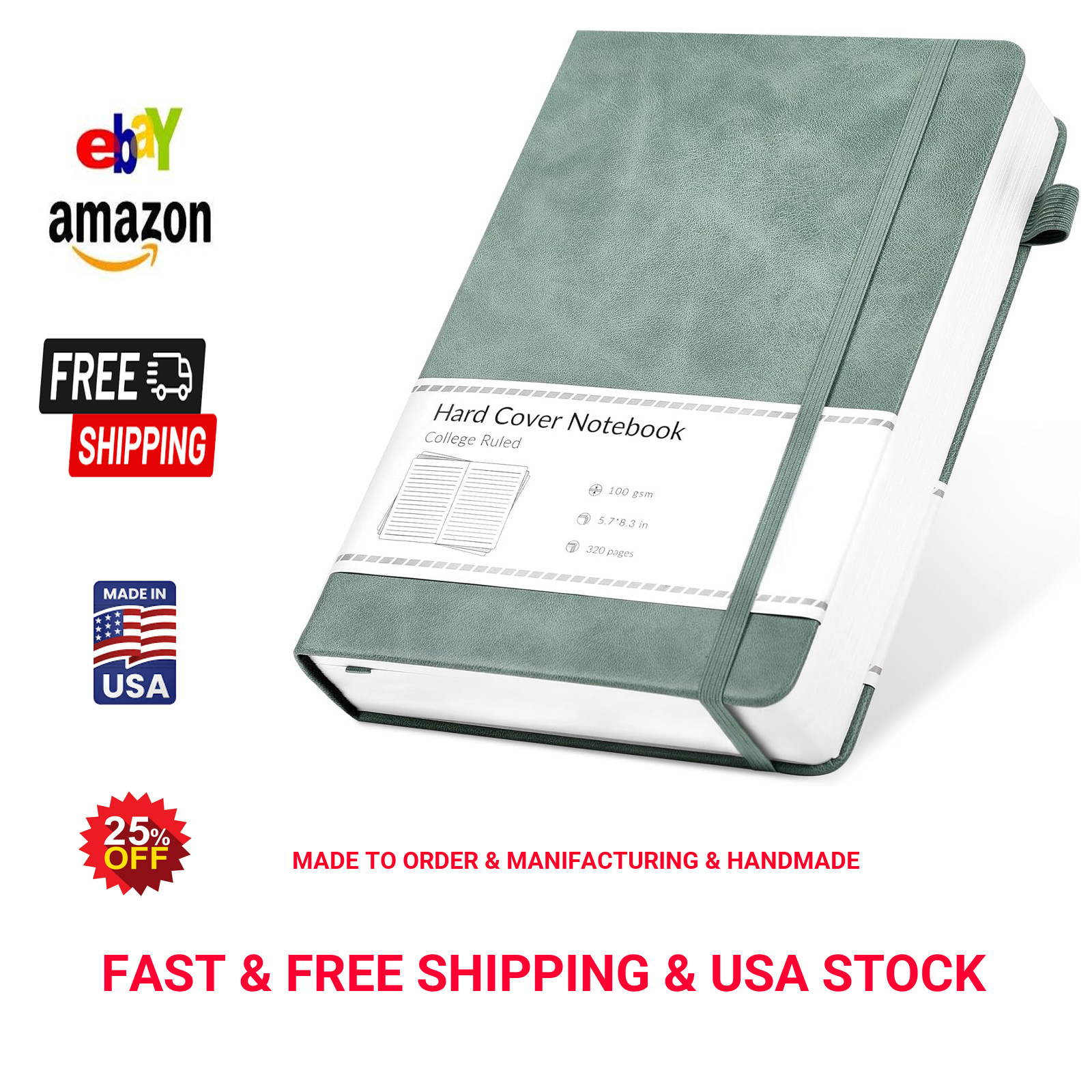 Leather Journal Notebook for Women Men A5 320 Pages Green Hardcover Writing