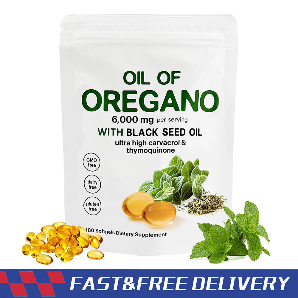 Oil of Oregano 180 Softgels with Black Seed Oil - 6000mg Oregano Oil Strength