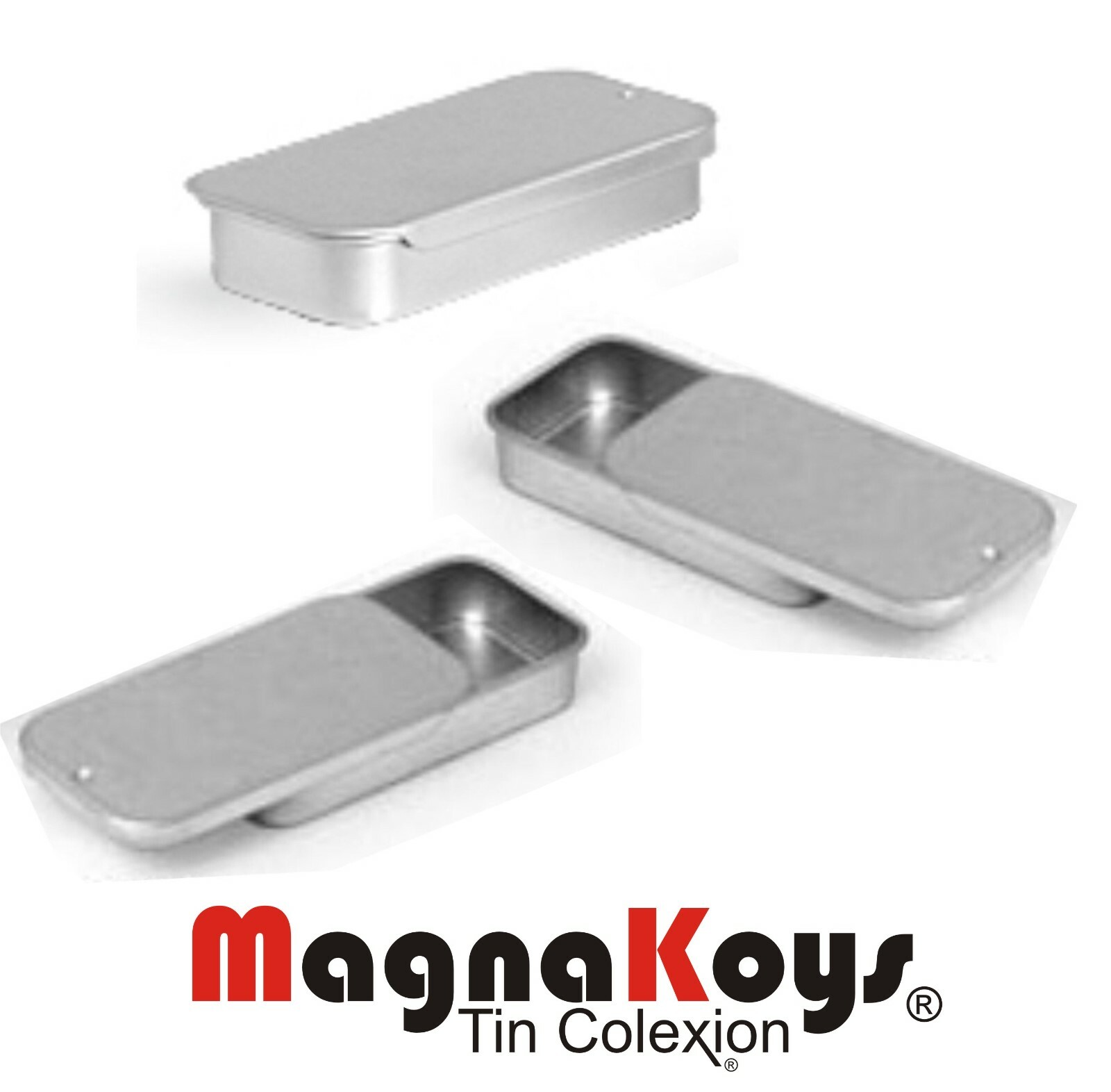 MagnaKoys® Metal Slide Top Tin Containers Sml. Craft Storage Survival Kit (3)