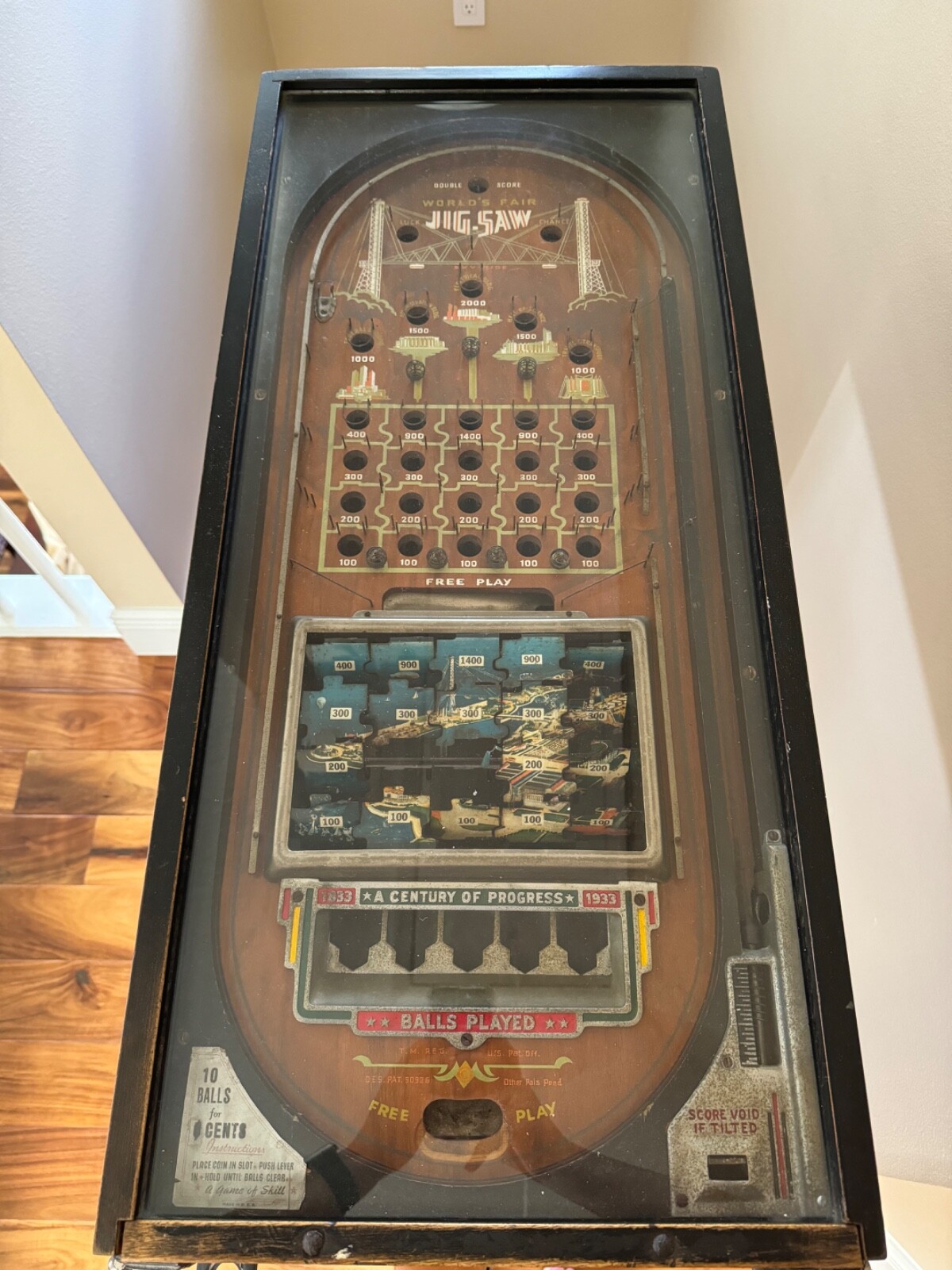 Rare Worlds Fair 1933 Chicago Jig Saw Pinball Flipperless Antique Vintage