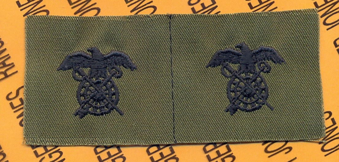US Army Quartermaster Corps QM Branch OD Green & Black sew on patch set