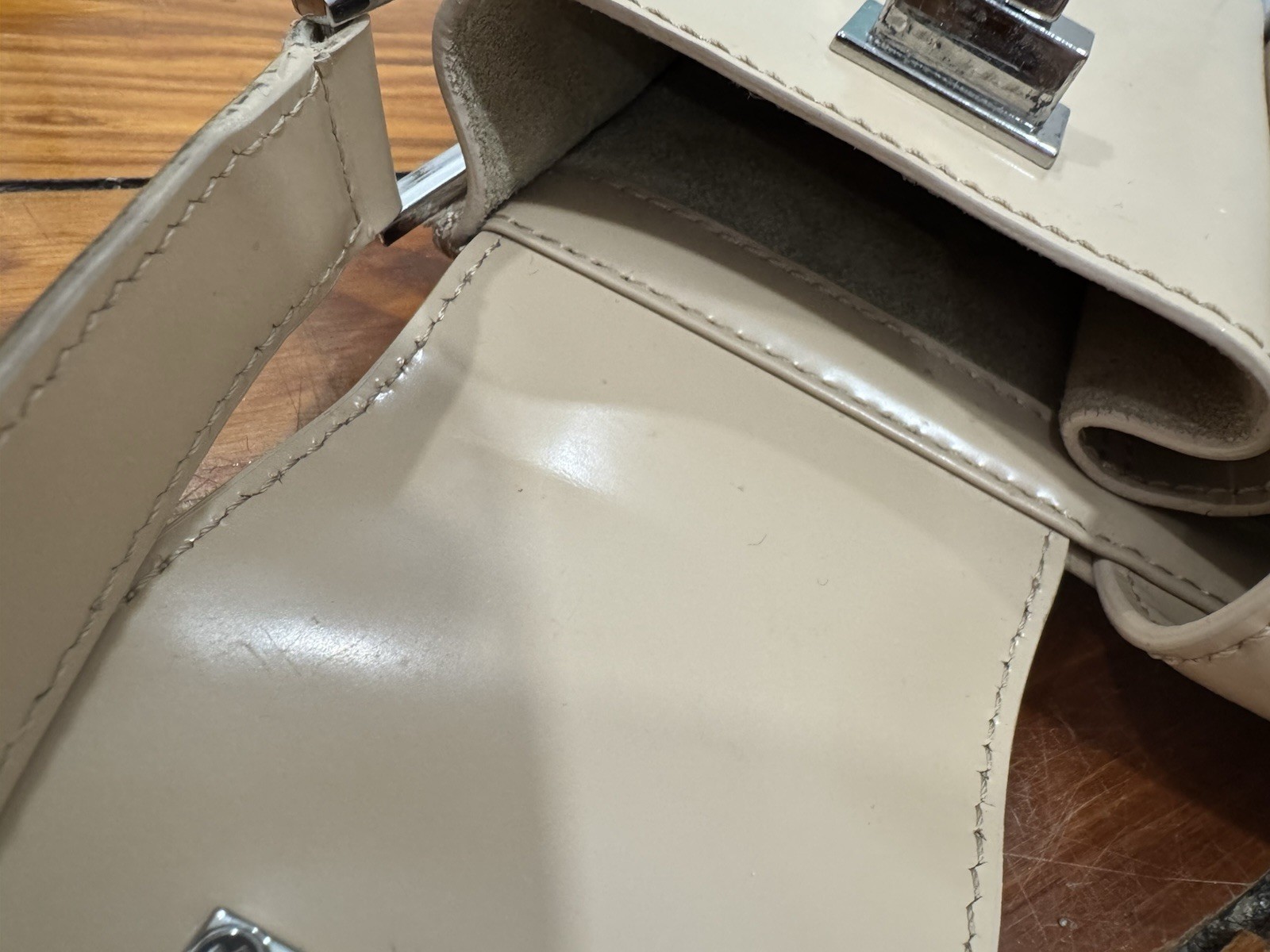 By Far Billy Patent Leather Shoulder Bag Beige