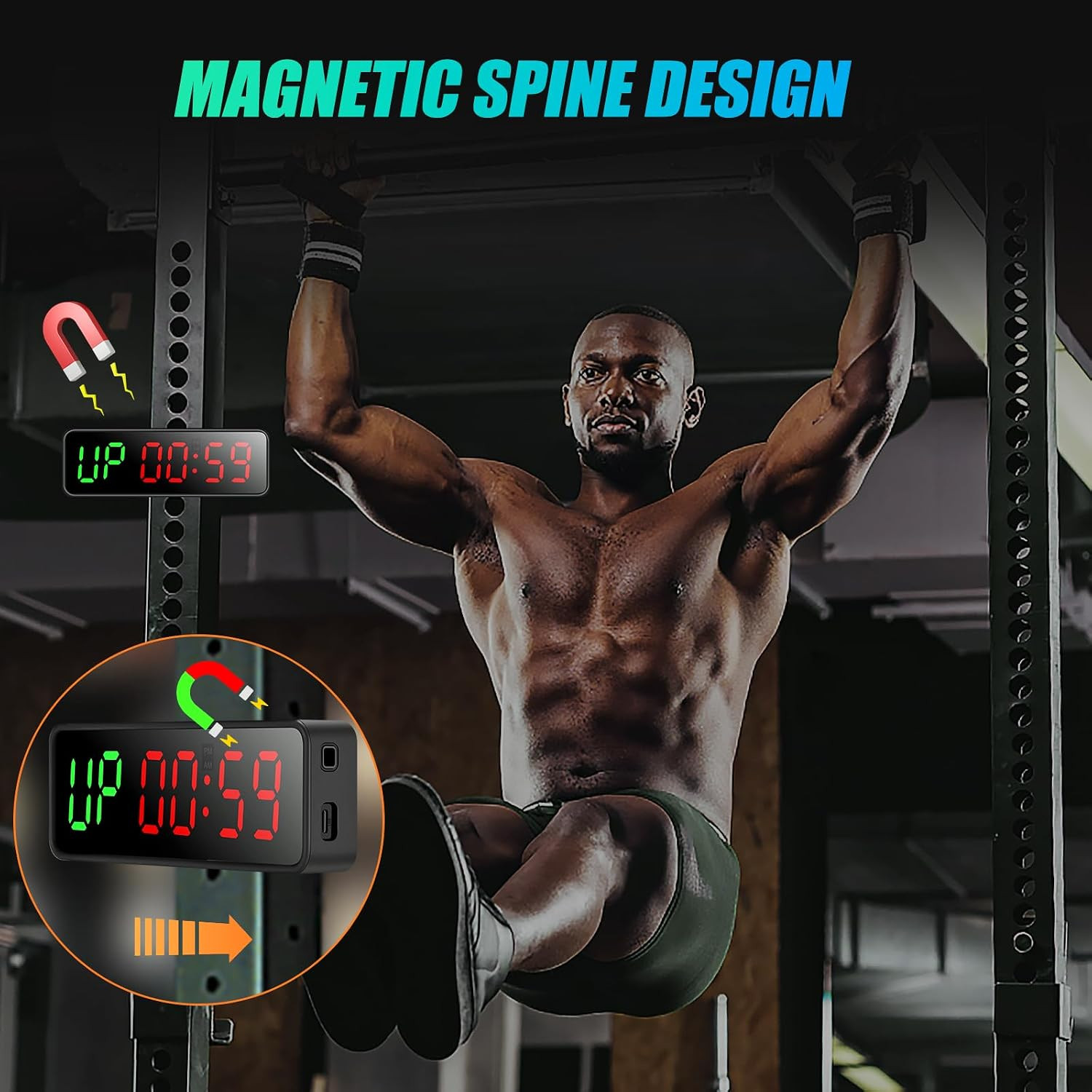 Small Gym Timer Clock Stopwatch Magnetic Workout Interval Timer, Large LED Digit