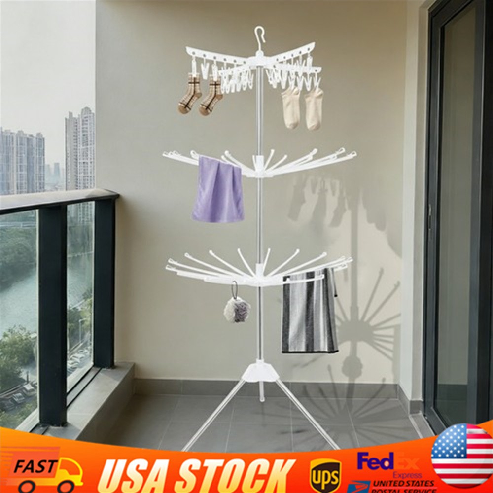 67" 3-Tier Clothes Drying Rack With 24* Clips Floorstanding Laundry Drying Rack