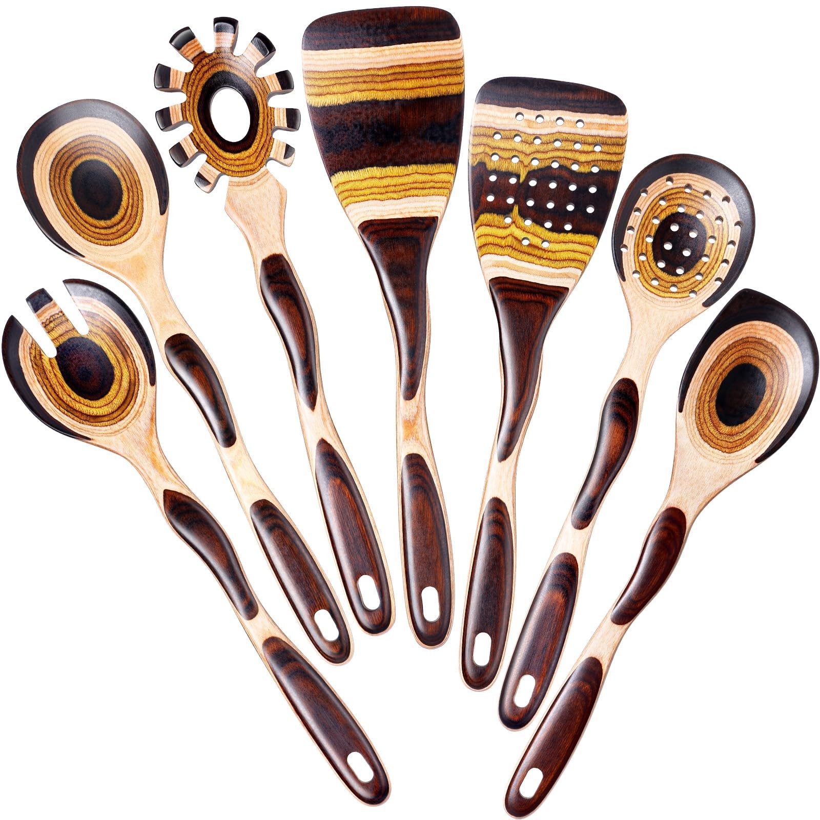 7Pcs Pakkawood Kitchen Utensils Set for Cooking, Wooden Spoons for Cooking, S...