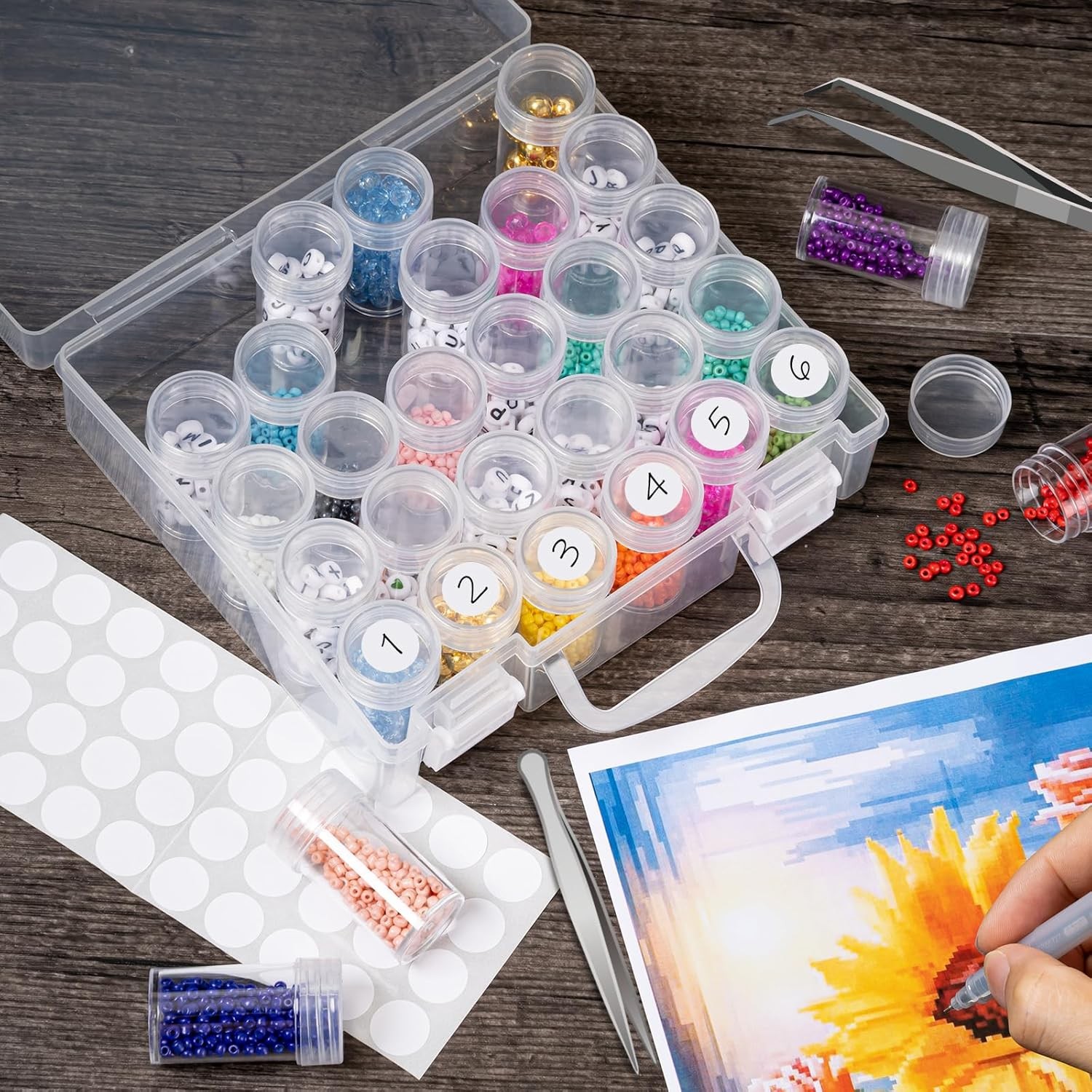 Bead Organizer, The outer box: 16 x 14 x 5.3cm (1 Pack), Transparent