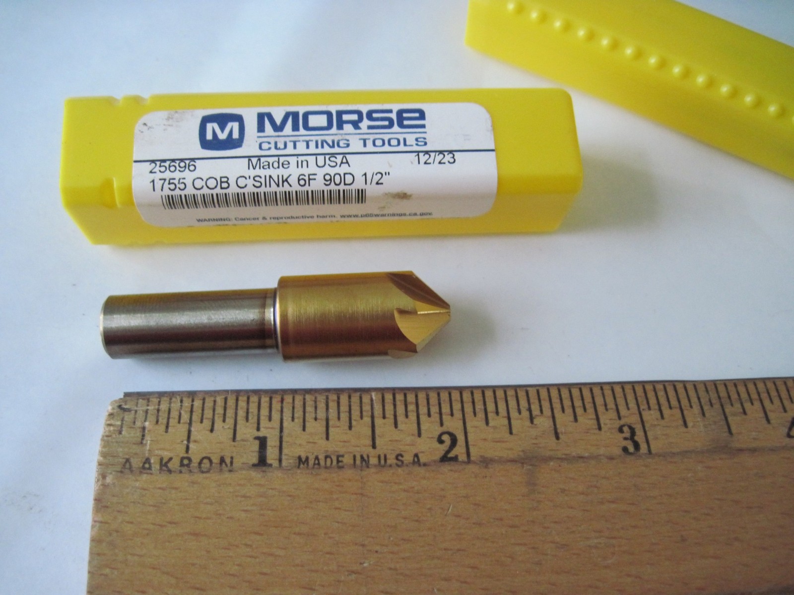 1/2" x 90° Cobalt Countersink, 6 FL, 3/8 Shank, 2" OAL TiN Morse 25696 1755, NEW