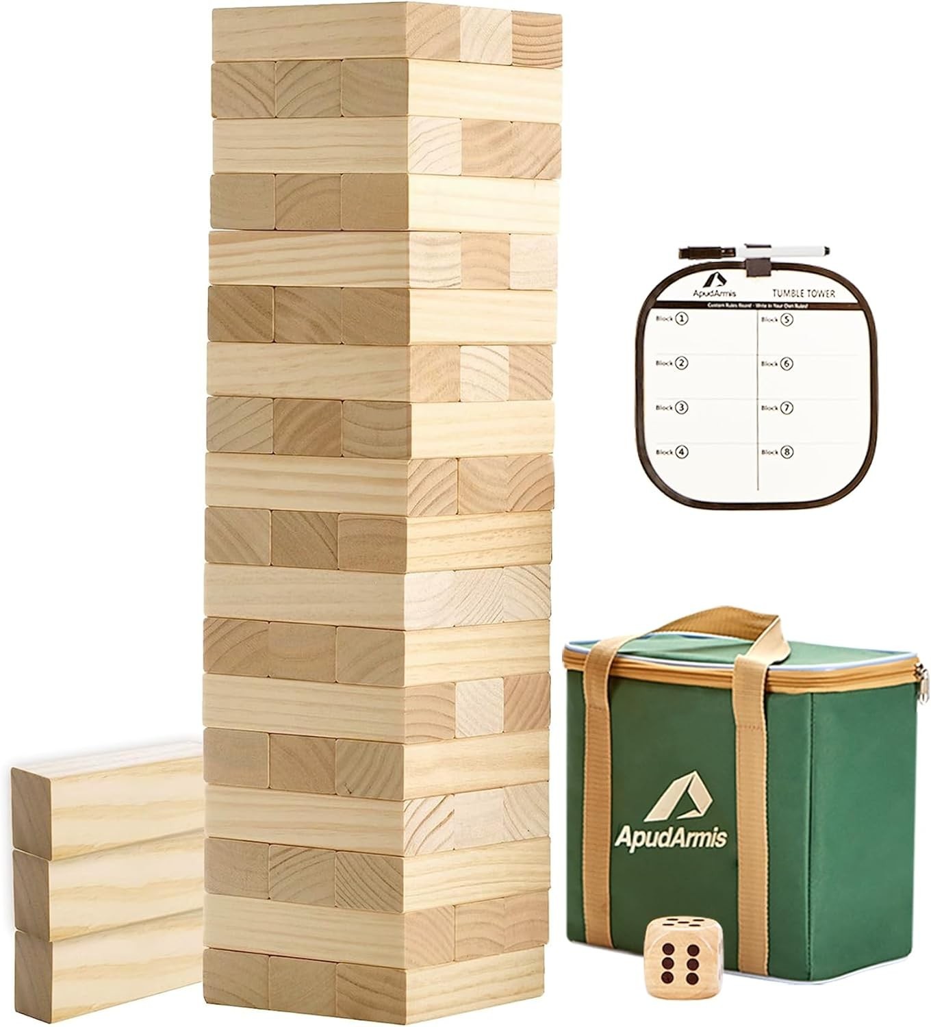 54 PCS Wooden Tumble Tower Game Set Giant Jenga Blocks Dice Scoreboard