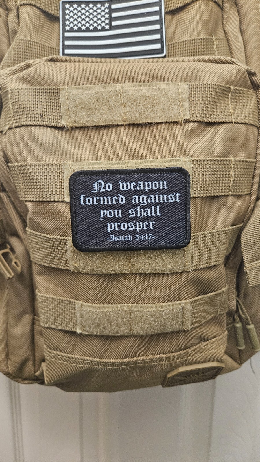 No weapon formed Isaiah 54:17 bible 2"x3" hook & loop removable morale patch