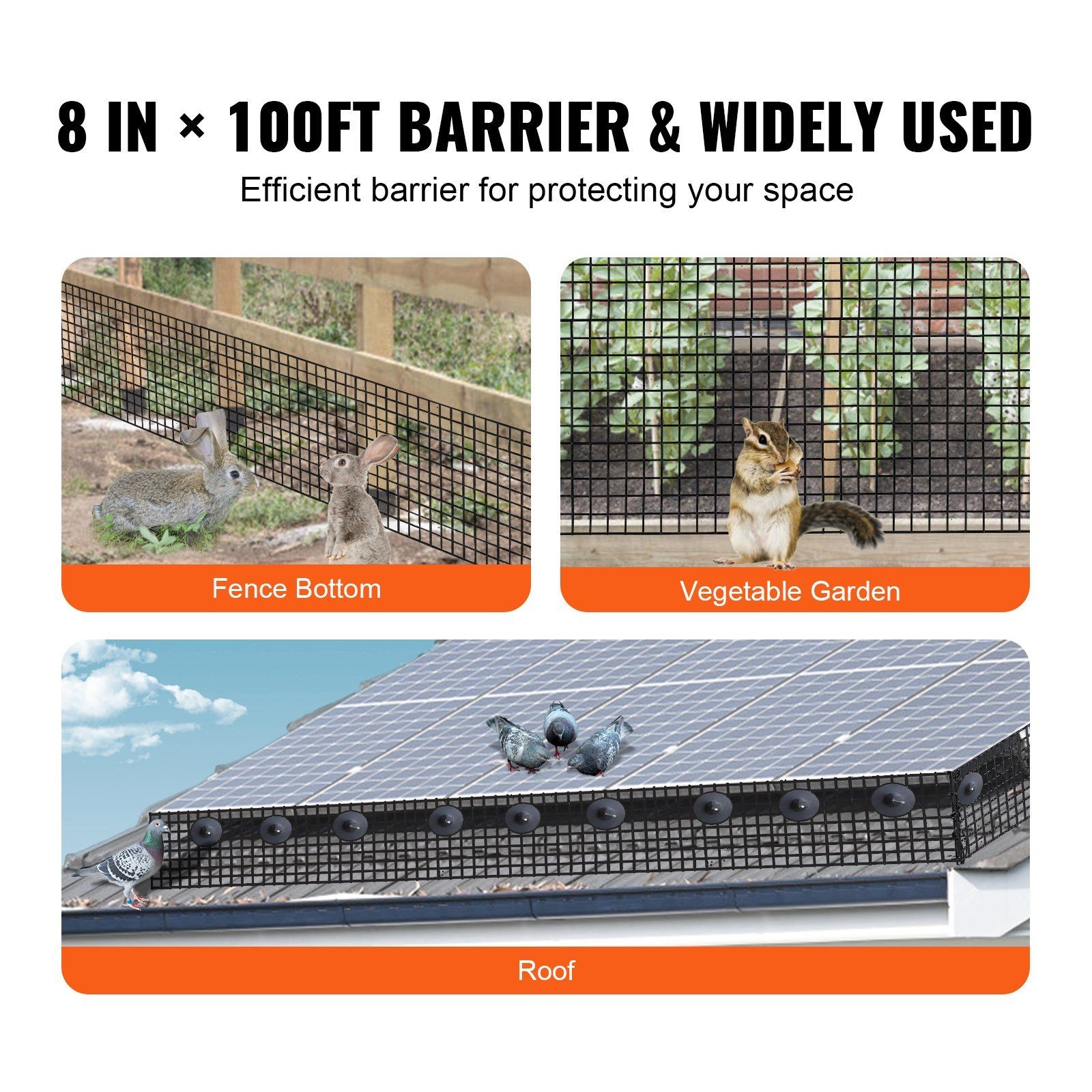 Compact Roll Solar Animal Deterrent 8in x 100ft 1/2in Diamond Grid