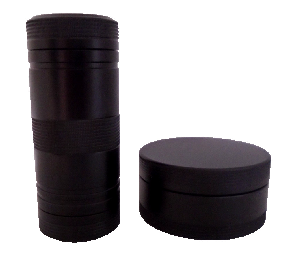 2 Black Metal Portable Pill Cases - One has 2 Openings, One has 1 Opening