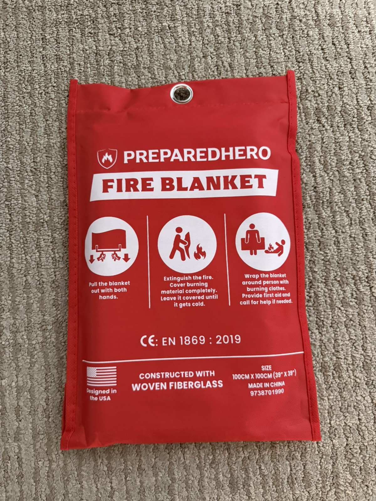 NEW Prepared Hero Fire Blanket 39″×39″ Fiberglass Home Emergency Safety Blanket