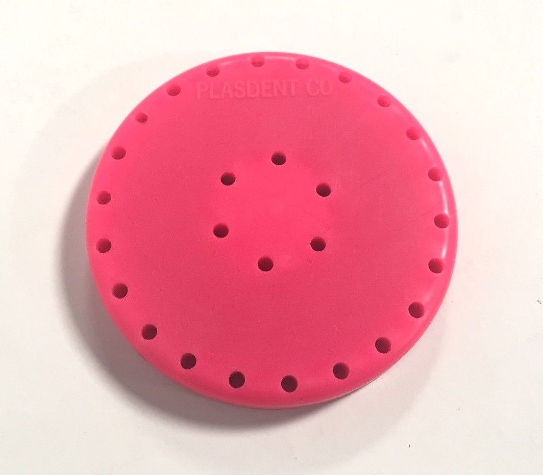 4X Plasdent Neon Pink Round Magnetic Dental Bur Block Holder Station 28 Holes