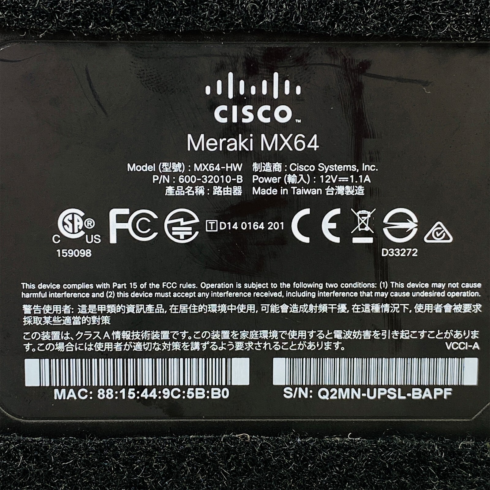 Cisco Meraki MX64-HW Cloud Managed Security Appliance Unclaimed NO Adapter