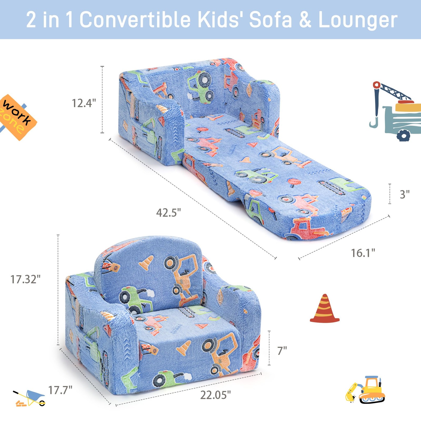Thick Comfy Toddler Chair and Couch for Kids,2-in-1 Soft Plush Fold Out Sofa ...