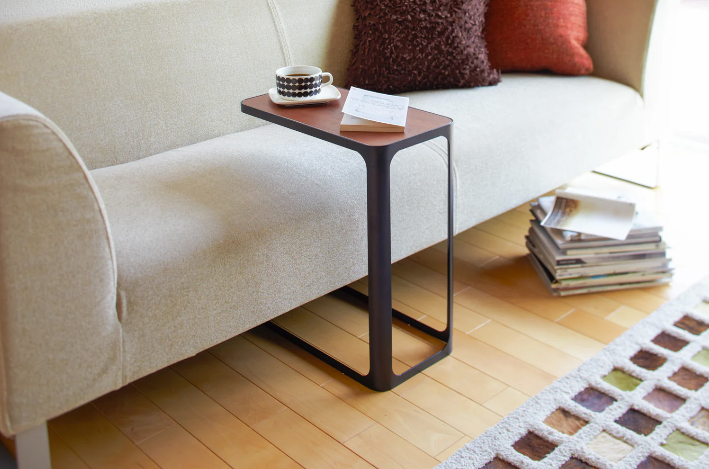 Yamazaki Home FRAME C Side End Table Over Sofa Couch Laptop Bedside Steel Black