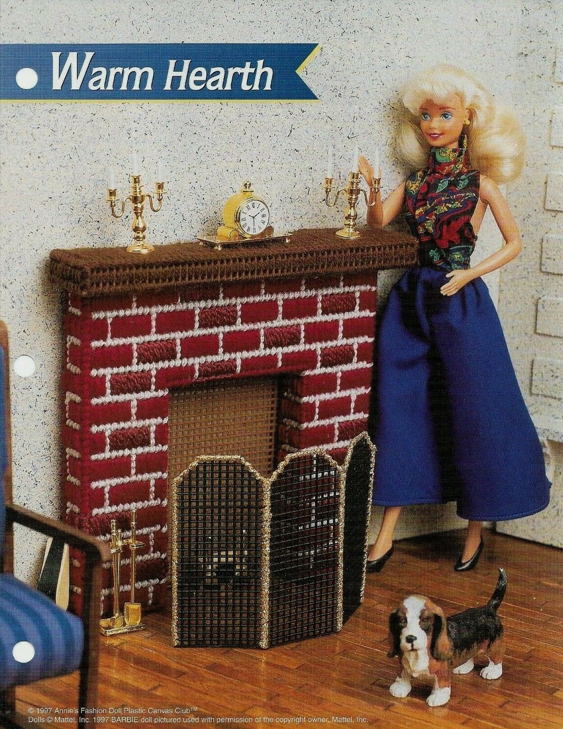 NEW WARM HEARTH FIREPLACE FASHION DOLL ANNIE PLASTIC CANVAS PATTERN INSTRUCTIONS
