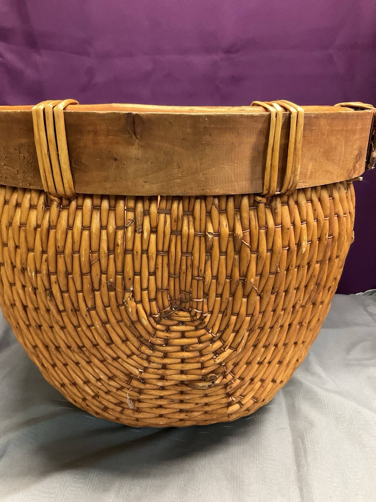 Large Oval Woven ASIAN Gathering Basket Missing Wood Handle