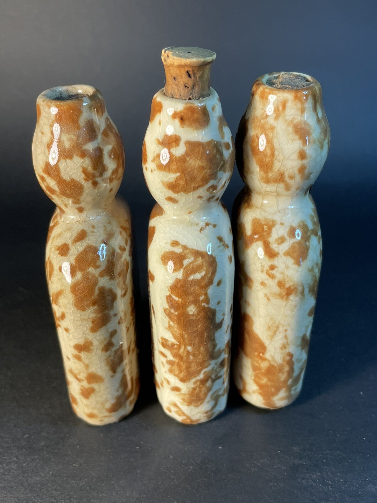 Mohawk Rock & Rye Stoneware Bottles, orig label On One -empty - Crazing