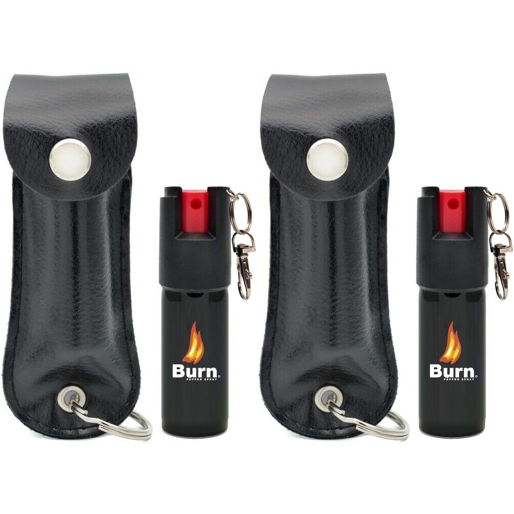 BURN Pepper Spray 1/2oz Self Defense  Keychain Holster Case Black 2 PACK
