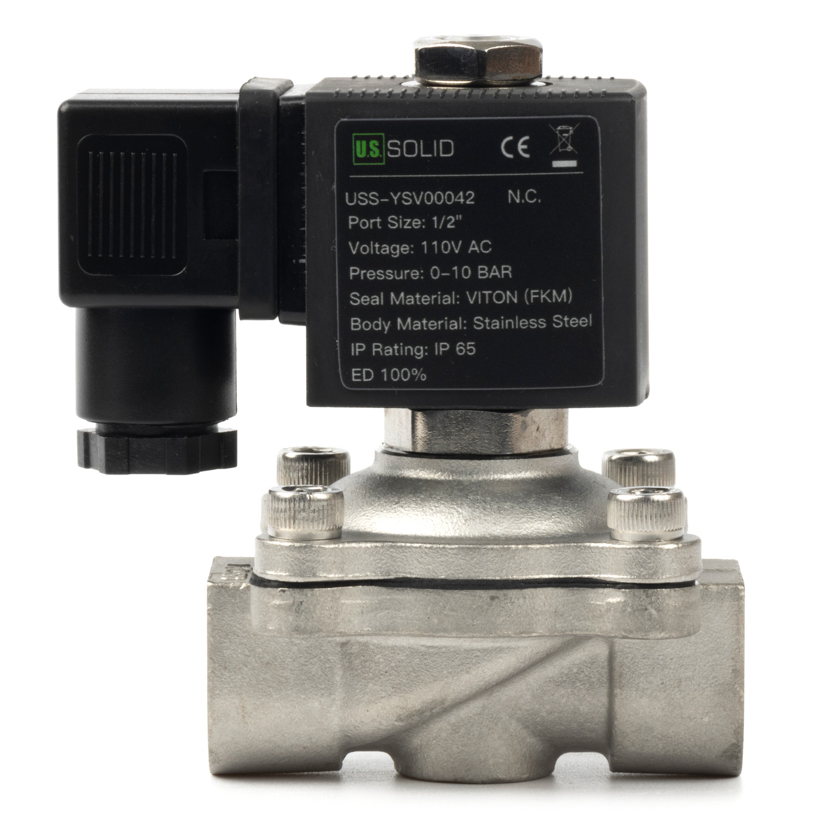 U.S. Solid Normally Closed Solenoid Valve 110V AC Stainless Steel 1/2 in