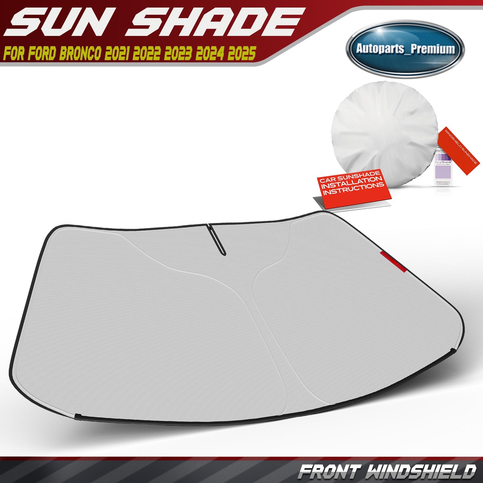 Front Windshield Car Sun Shade Sunshade for Ford Bronco 2021 2022 2023 2024 2025