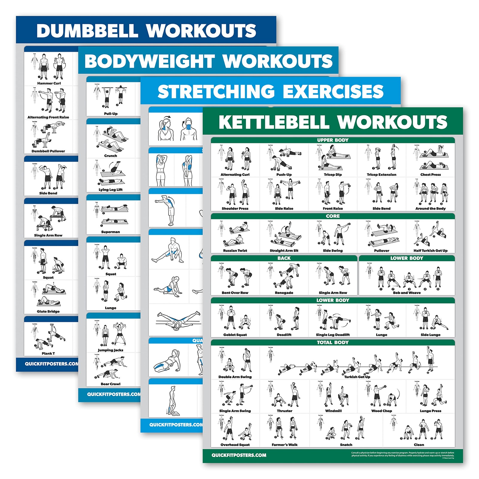 Palace Learning 4 Pack - Dumbbell Workouts + Bodyweight 18” x 24”, LAMINATED