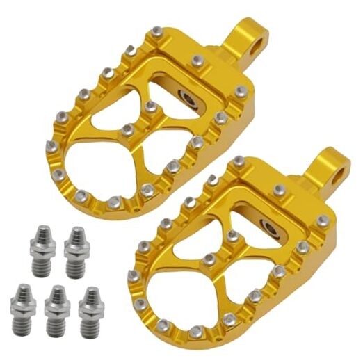 2Pcs Gold Dirt Bike Foot Pegs, CNC Wide Fat Foot Rest, 360°Roating Chopper