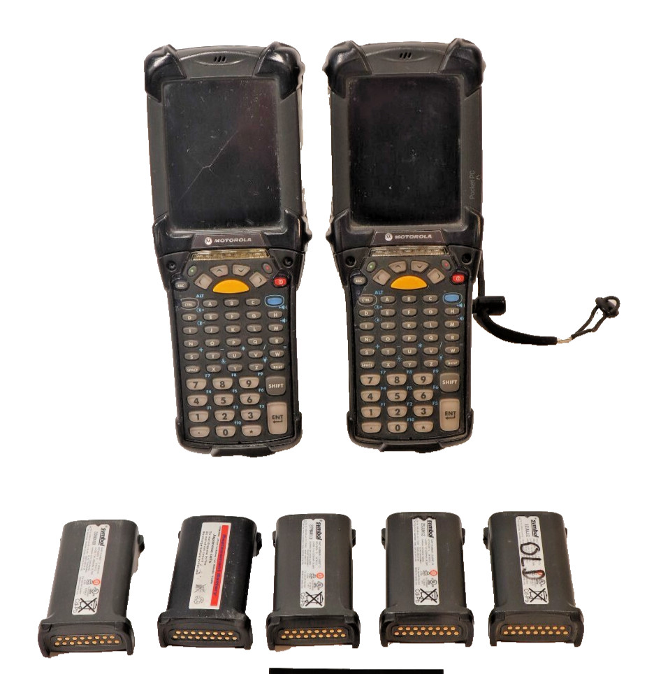 Lot of 2 Motorola Symbol One Model MC9190 One Model MC9090 + 4 Batteries EL4262H