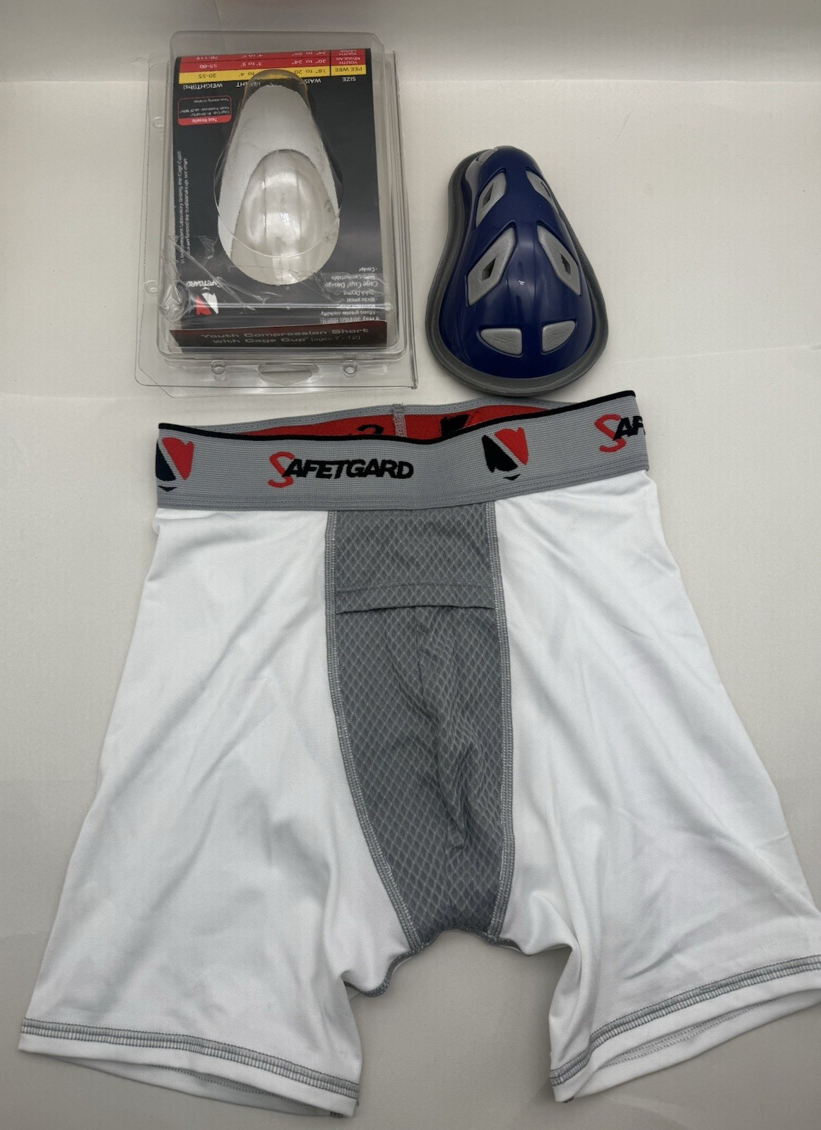 1pc Safetgard Youth Boxer Brief White/Grey w/Blue Cage Cup, Youth Regular*READ
