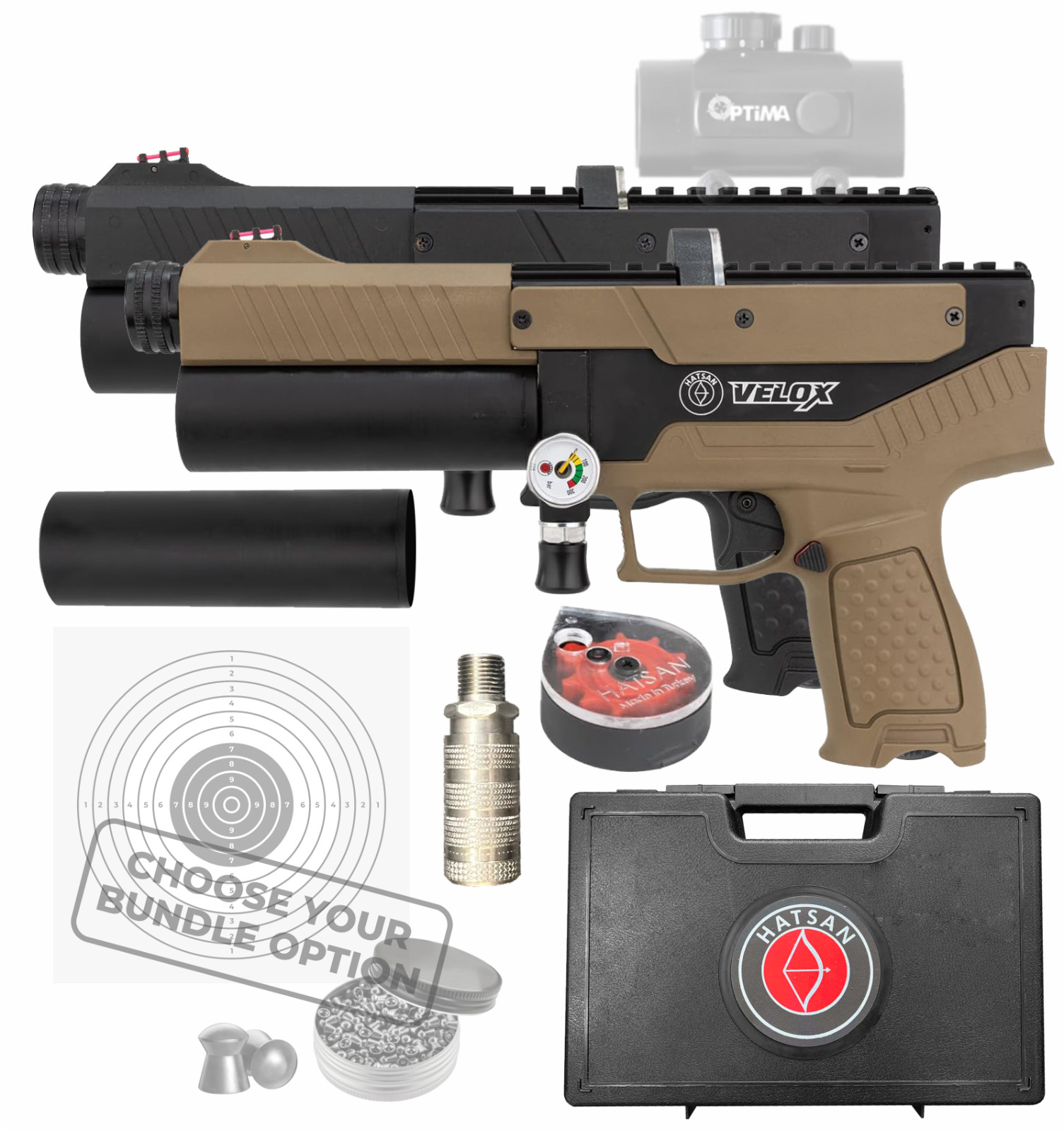 Hatsan Velox .25 Cal or .22 Cal Side Bolt PCP Air Pistol with Included Bundle