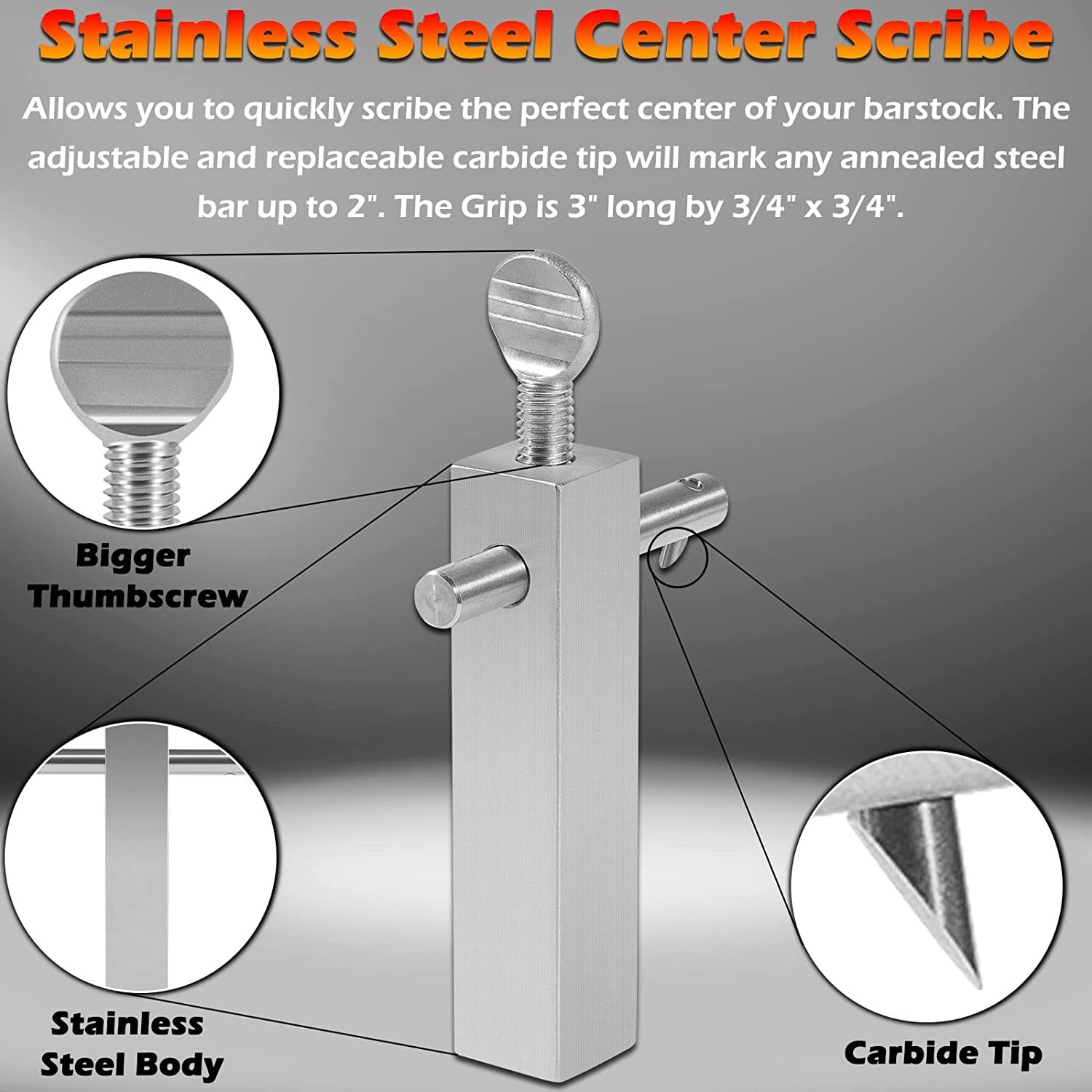 Knife Maker's Center Scribe w/ Adjustable Carbide Tip for Marking Center Lines
