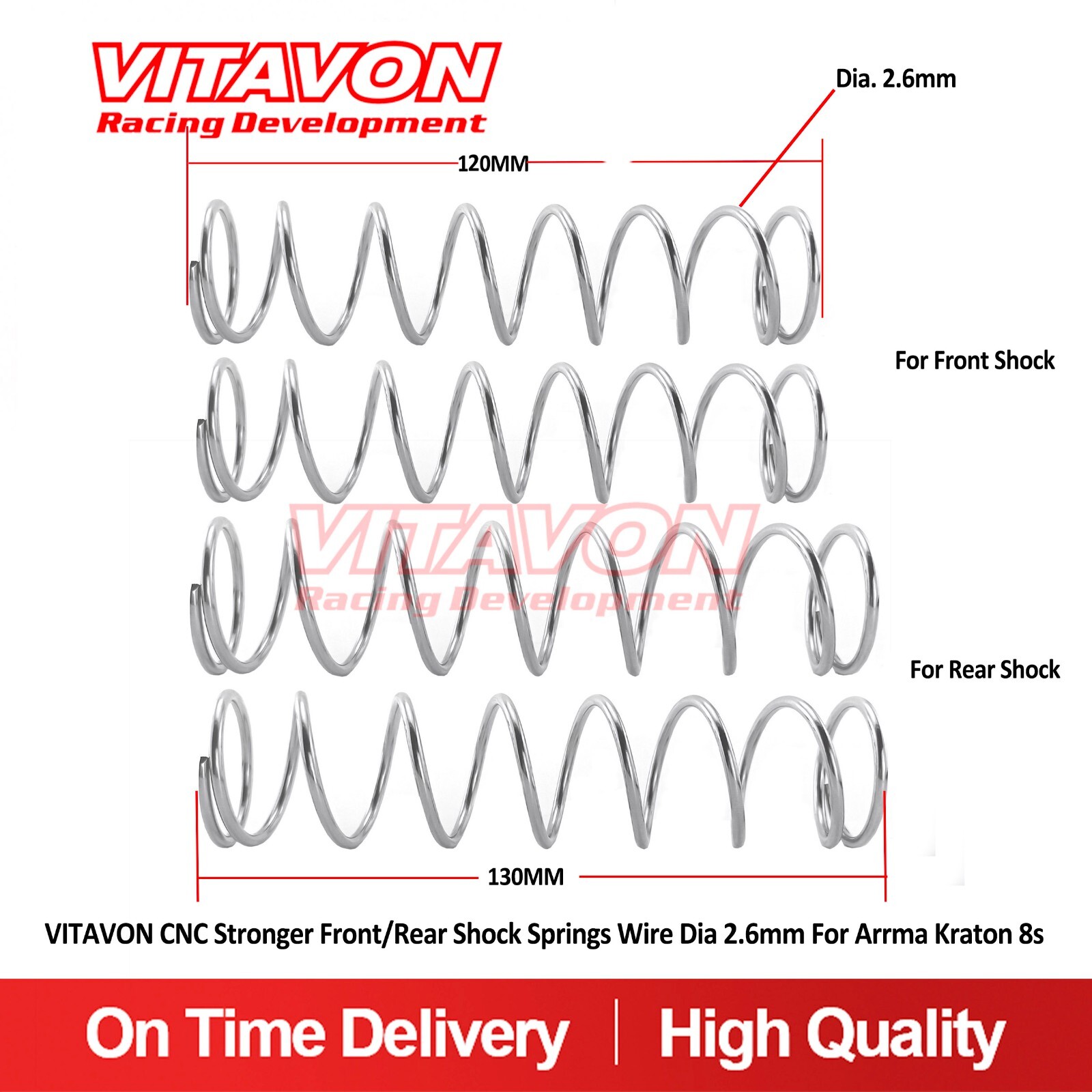 Vitavon CNC Stronger Front/Rear shock Springs Wire Dia 2.6mm For Arrma Kraton 8s