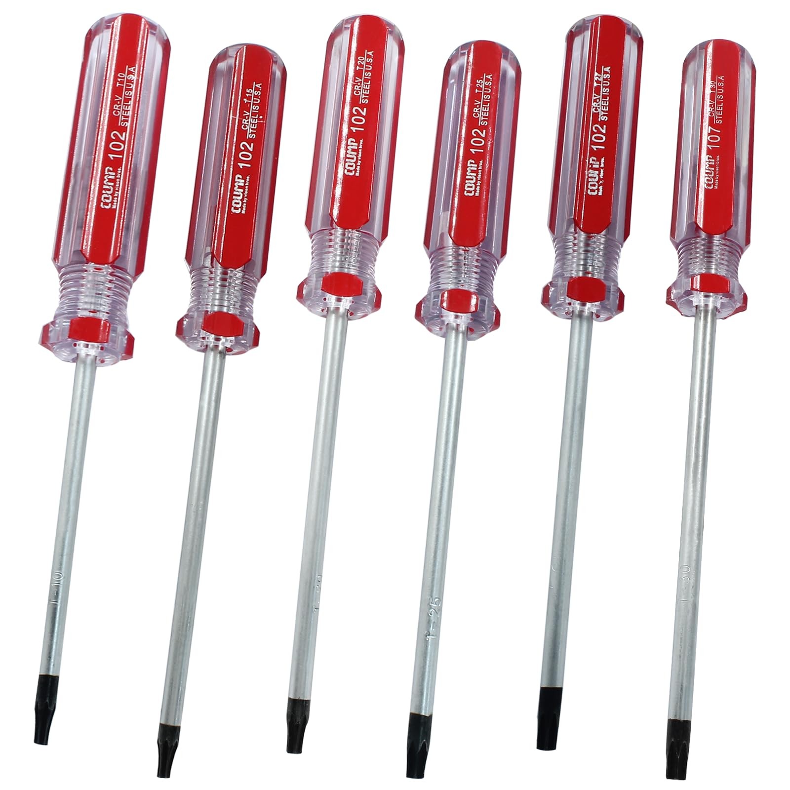 6 Pc Security Torx Screwdriver Set with Magnetic Tip, T10 T15 T20 T25 T27 T30 Cr