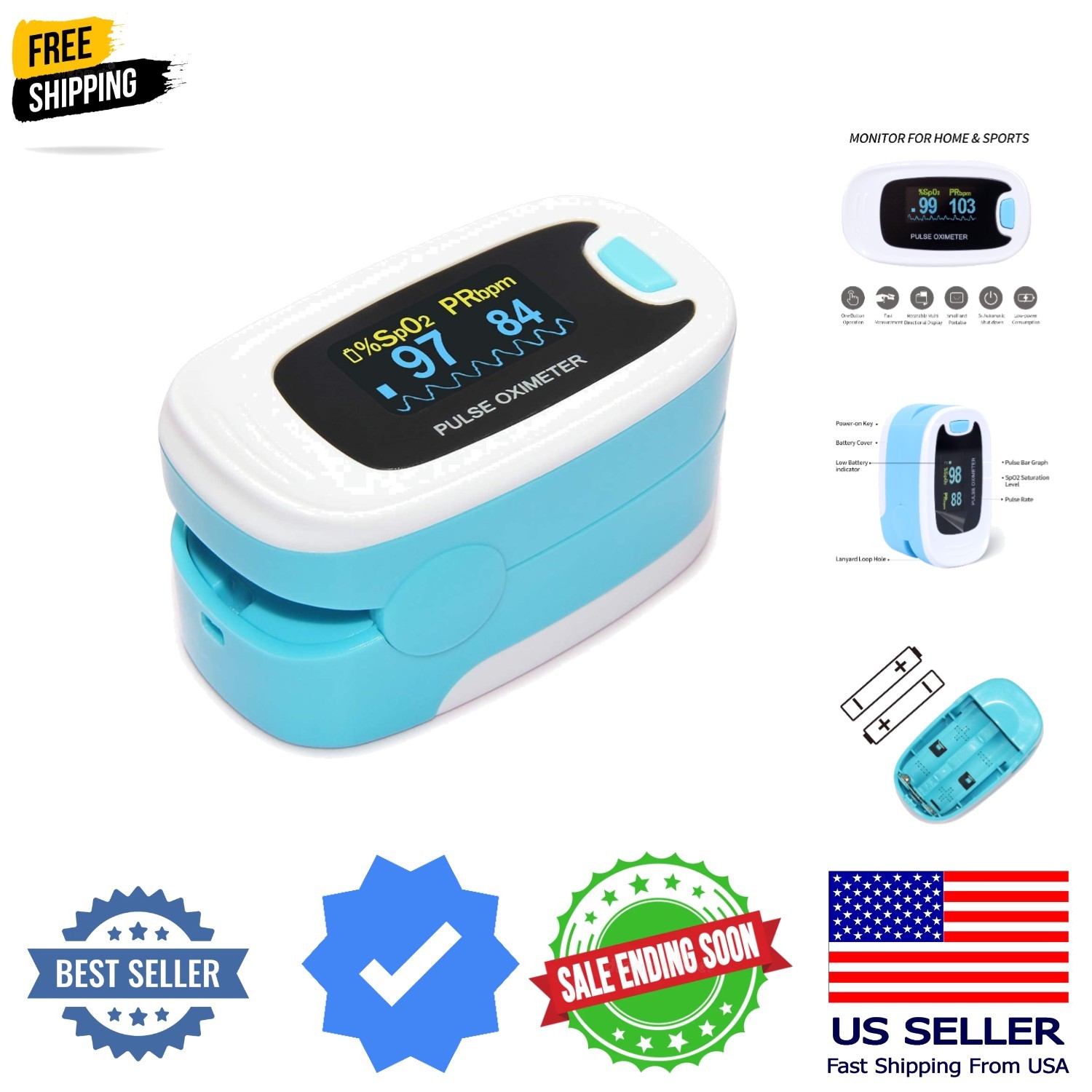 Pulse Oximeter SpO2 and PR Value Waveform Blood Oxygen Neck/Wrist Corda