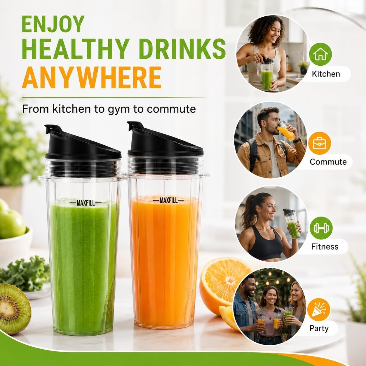 16 oz Ninja Blender Cups Replacement, 3 Pack Cups with Lids, Compatible with QB3