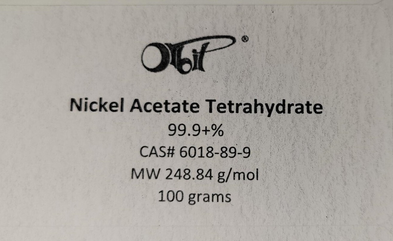 NICKEL ACETATE TETRAHYDRATE (99.9+%) 100 g [CAS# 6018-89-9] NI(OAc)2 x 4H2O