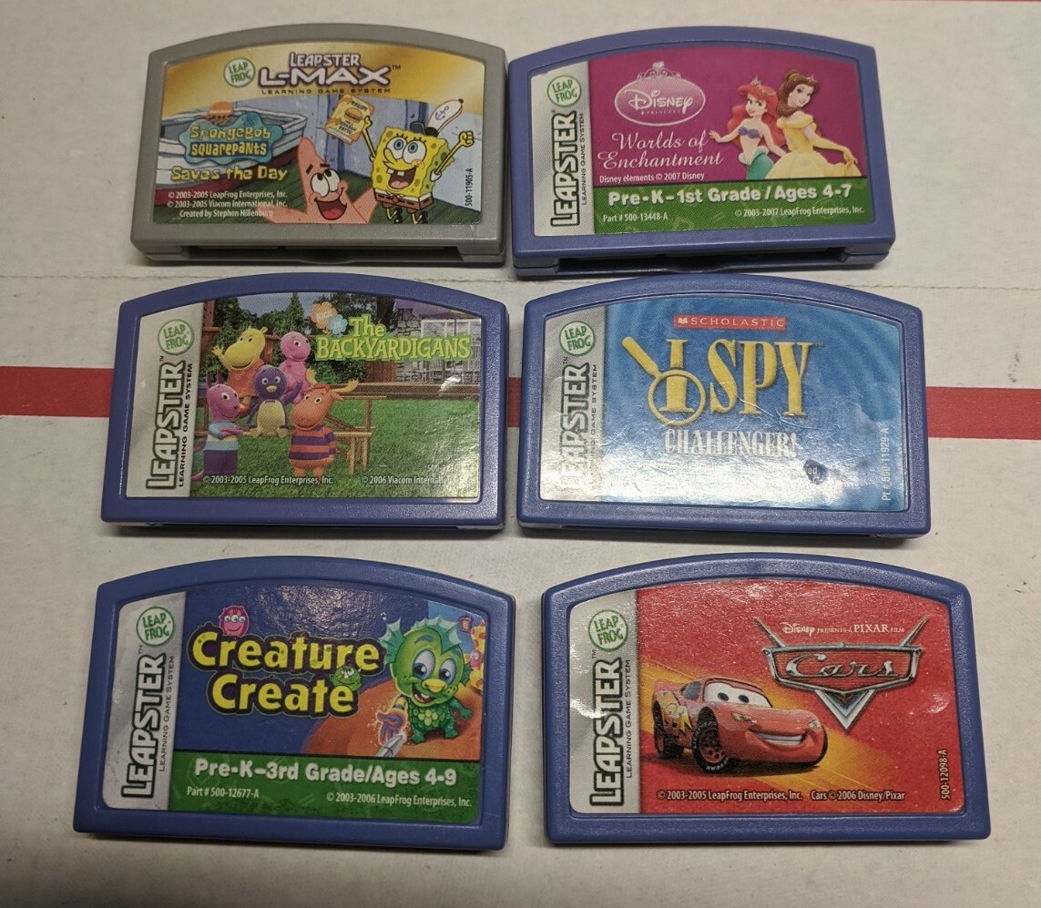 6 Leapster LeapFrog Learning Games Cars I SPY Disney Princess Spongebob Creature