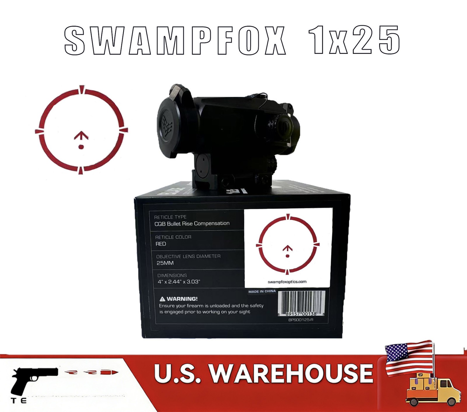 Swampfox Blade 1X25mm Prism Scope Red Illum.
