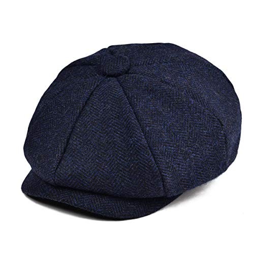 Boys Vintage Newsboy Cap Tweed Flat Beret Cabbie Hat for Kids 6-8 Years Navy