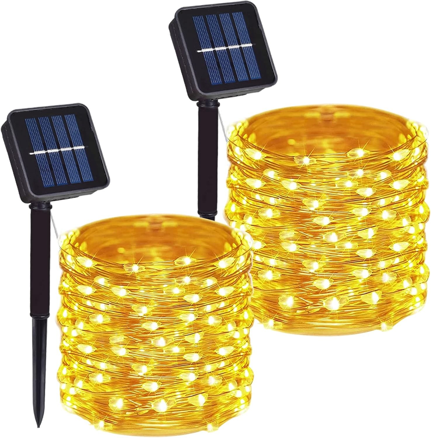 2 Pack Total 200 LED 66FT Solar Powered Copper Wire String 2 Pack, Warm White