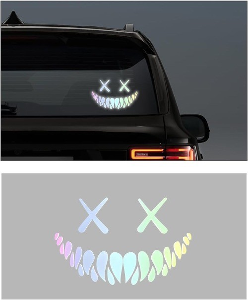 Reflective Demon Smile Car Sticker, Funny Cool Devil Smiley Decal for Rear Winds