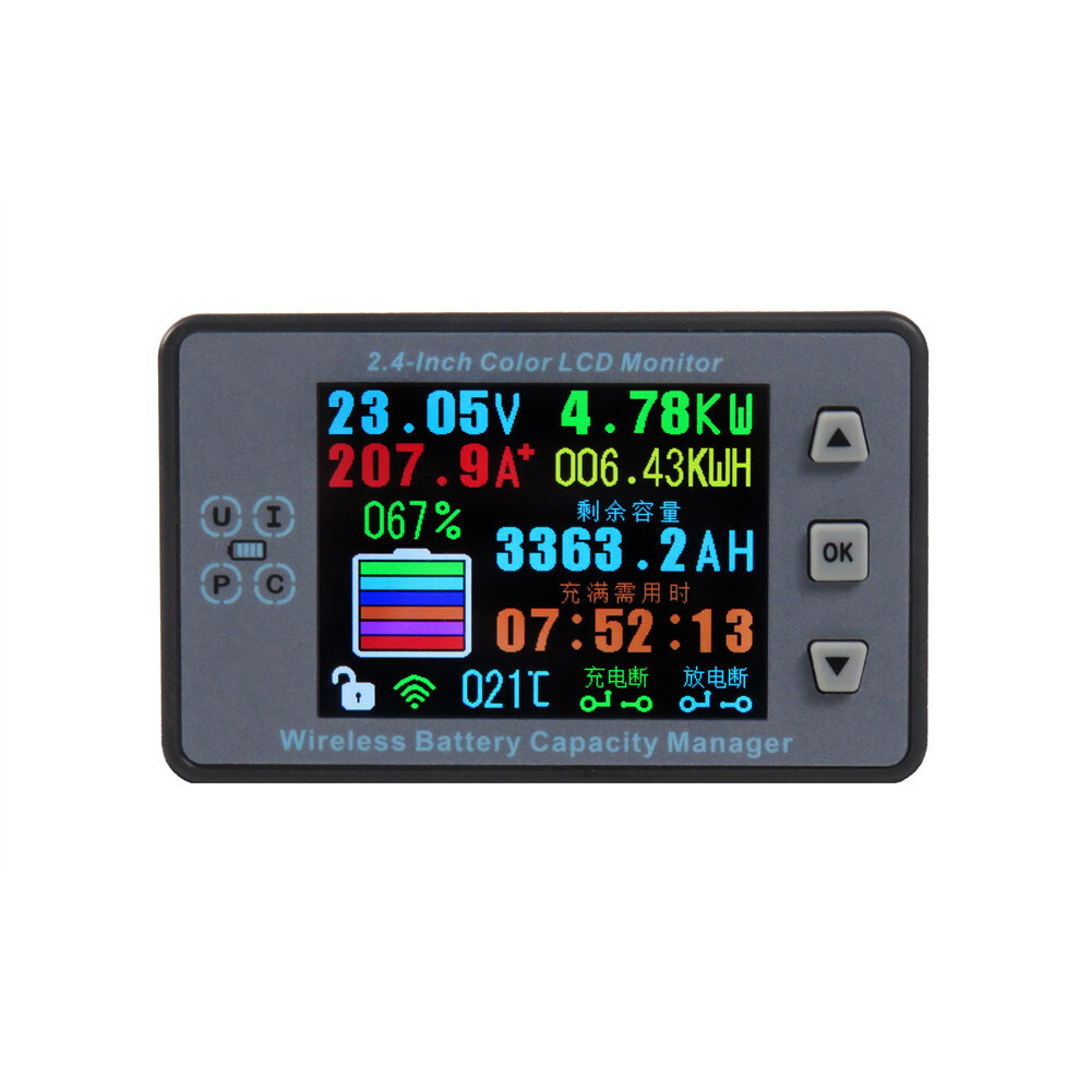 DC 500V 500A Wireless Voltmeter Ammeter Battery Capacity Power Meter Coulometer