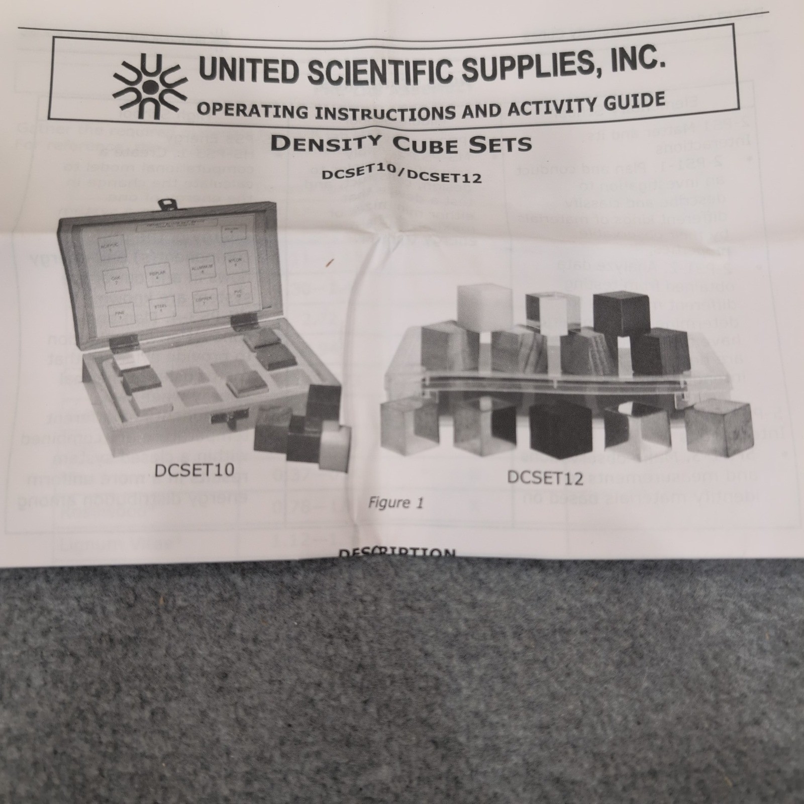 United Scientific DCSET10 Density Cube Set in Plastic Storage Box