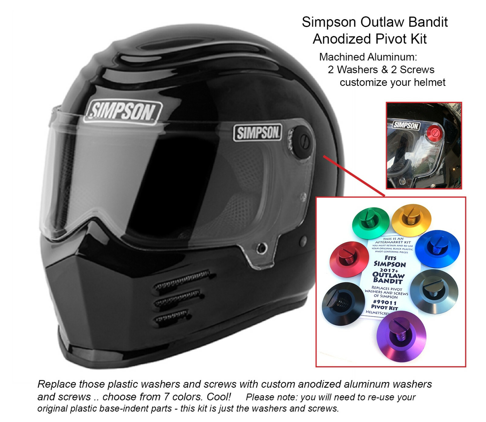 Simpson Outlaw Bandit 2017+ Helmet Shield Pivot Kit CNC Aluminum Anodized 99011