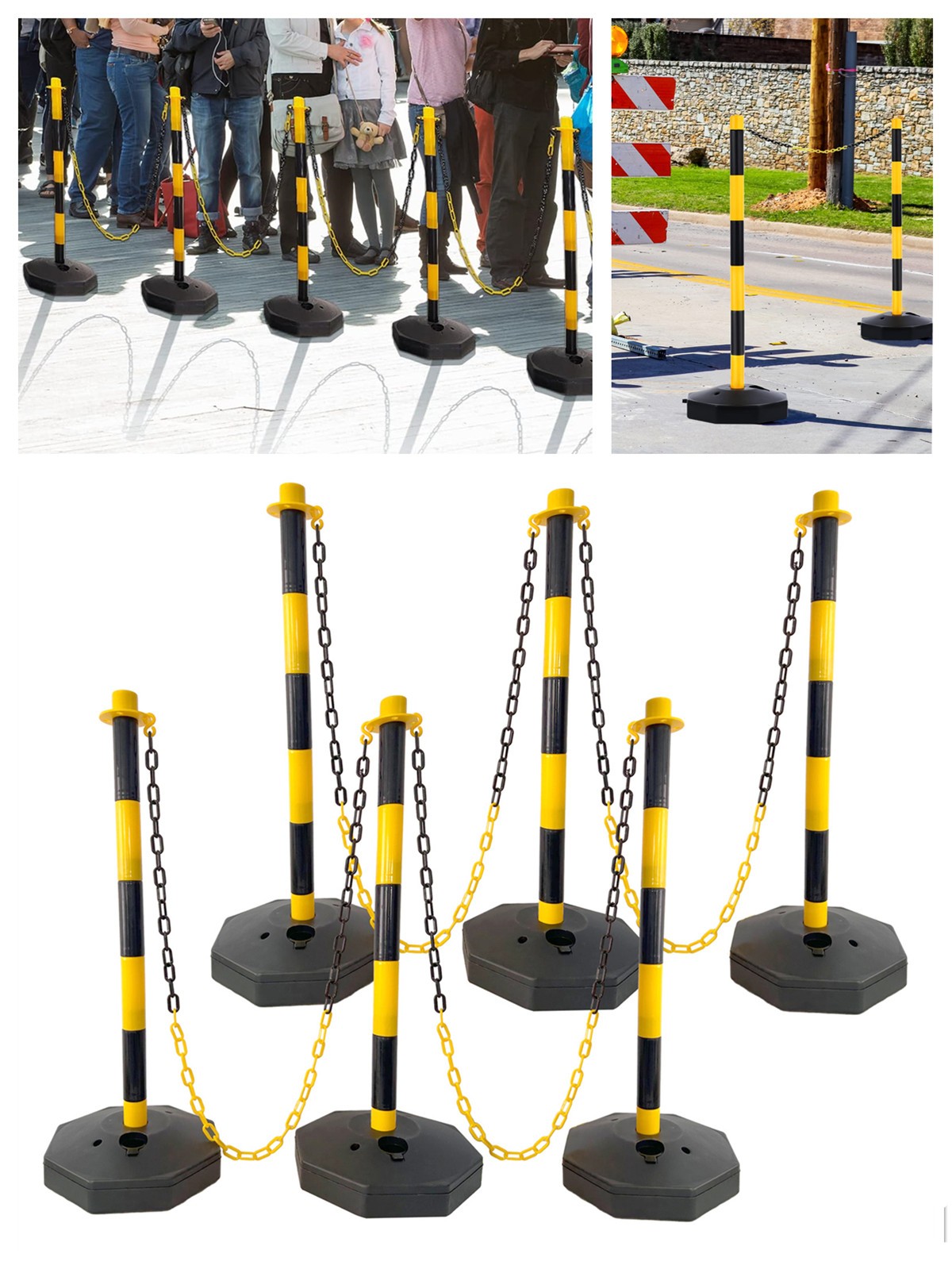 6pcs Traffic Delineator Post Cones with Fillable Base Safety Cones Barriers