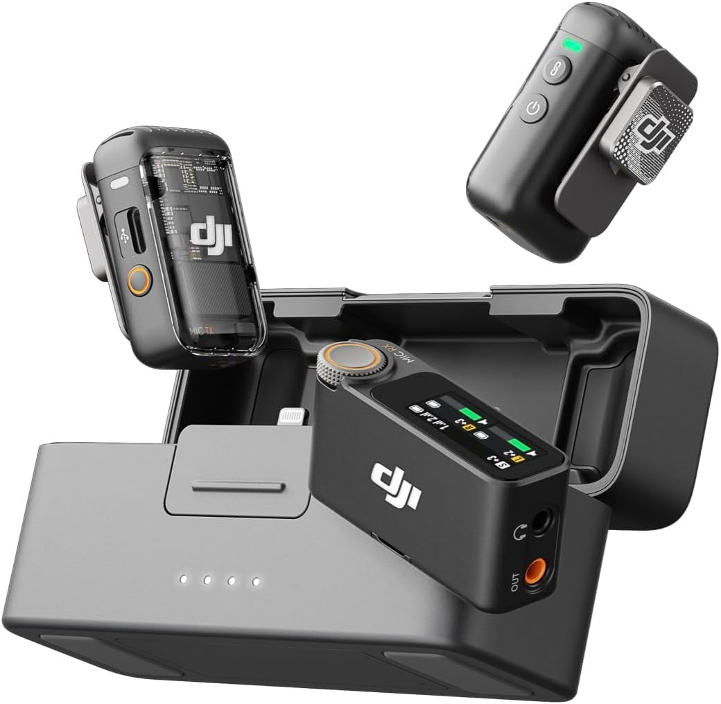 DJI Mic 2 (2TX+1RX+Charging Case)Wireless Microphone Lavalier,820ft(250m)Range